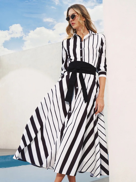 Commense Dresses & Skirts - 105 Striped Belted Shirt Midi Dress